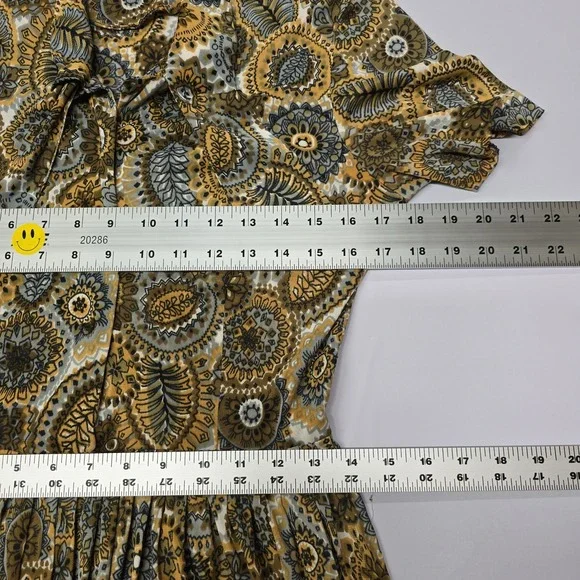 Vintage‎ Womens Paisley Print Midi Dress Button Up Short Sleeve Tie Neck - Picture 6 of 6